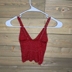 Red sparkly crop top shirt